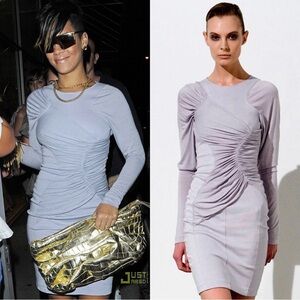 Altuzarra Purple / Gray Ruched Detail Long Sleeve Racerback Midi Dress Size 2